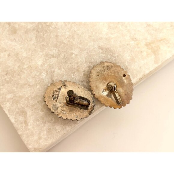 Taxco Mexico Black Onyx Screw Back 925 Sterling Silver Vintage Stud Earrings - Picture 6 of 13